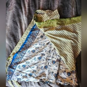 Darn Good Yarn Sari Wrap Skirt- Blue and green, Ankle length regular size